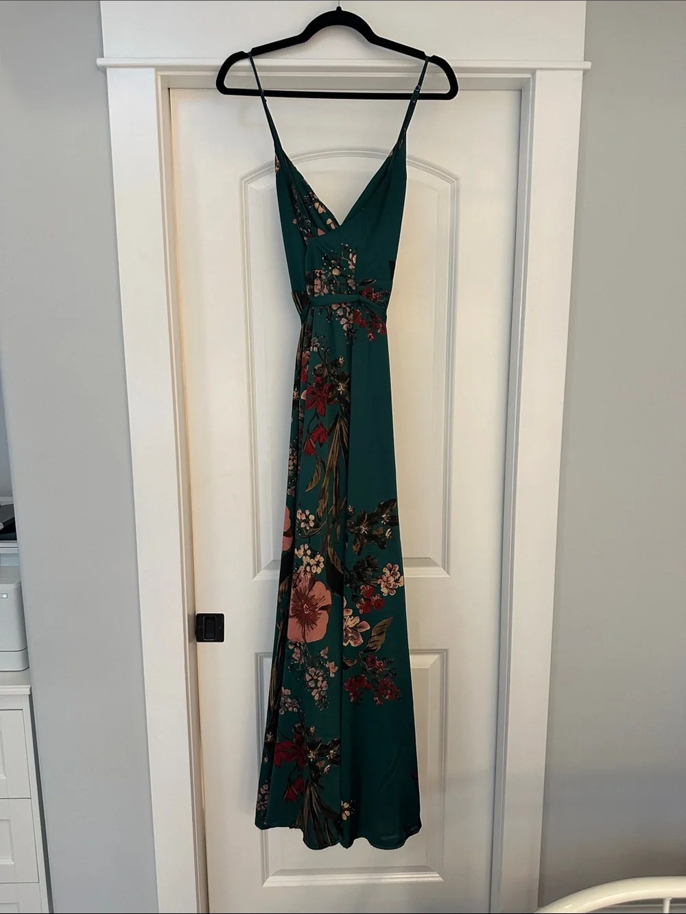 Lulus Still The One Emerald Green Floral Print Satin Maxi Dress - Size S - Picture 3 of 7
